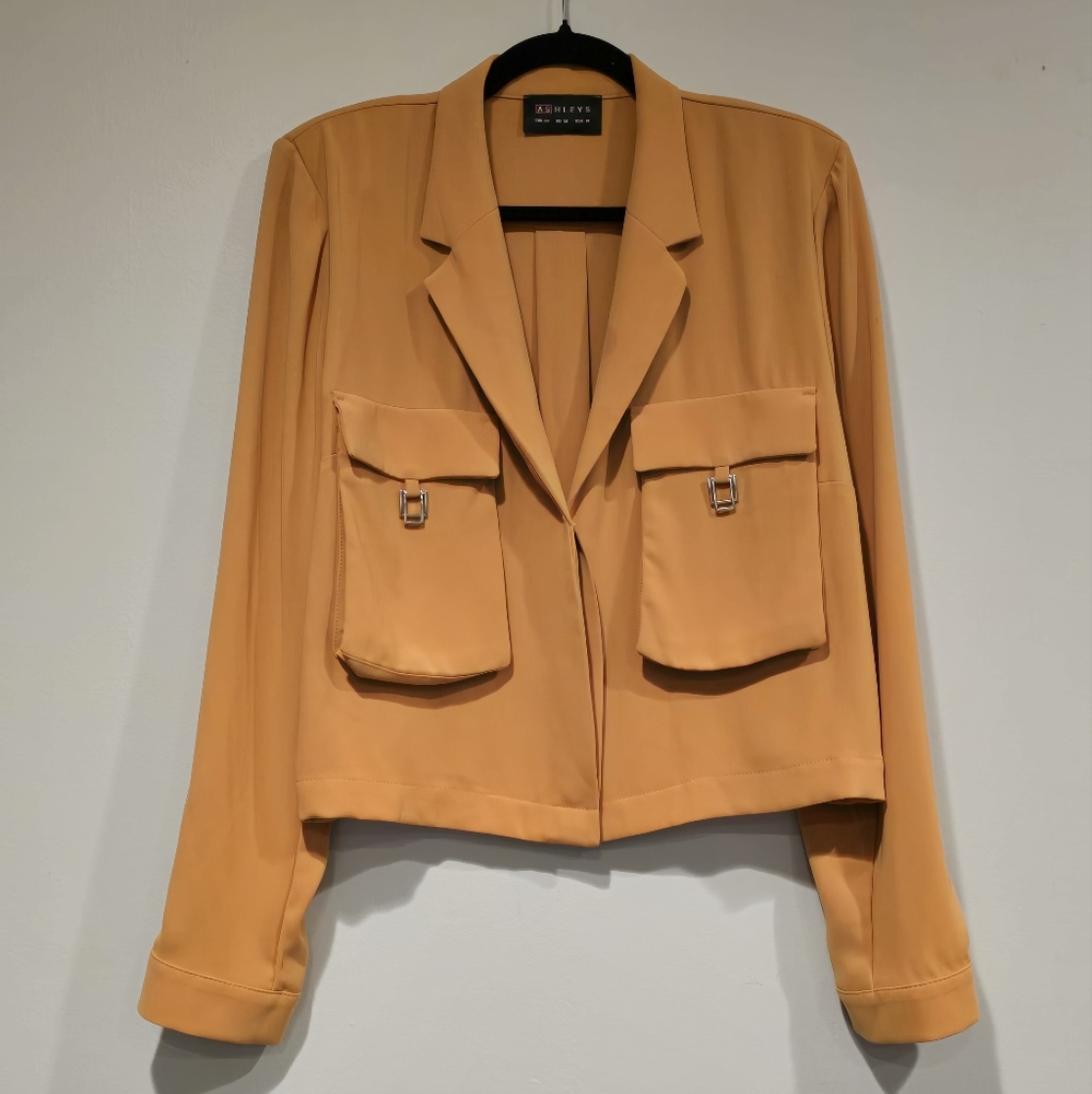 Vtg Ashleys Womens Crop Button Front Blazer Top Retro Unique Y2K Size 14